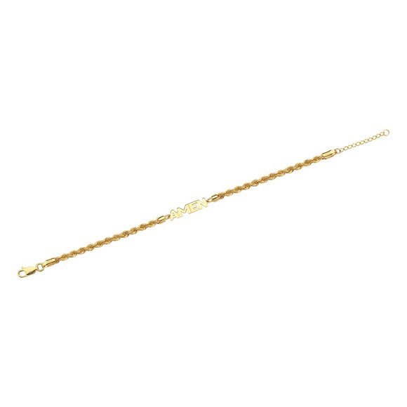 14k Solid Gold Rope Chain Bracelet 3.5mm | Florence  14K Solid Fine Gold Amen Plate Rope Chain Bracelet